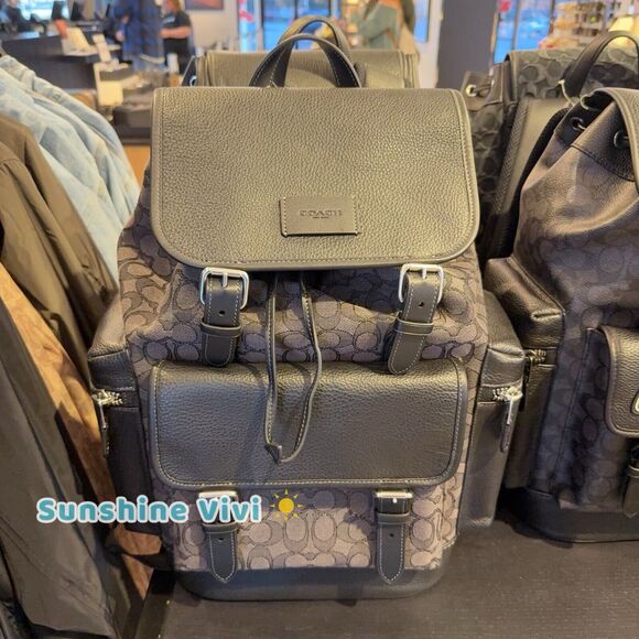 NWT Coach CT016 Men's Spring Backpack In Signature Jacquard Bag Charcoal/Black - Picture 1 of 8